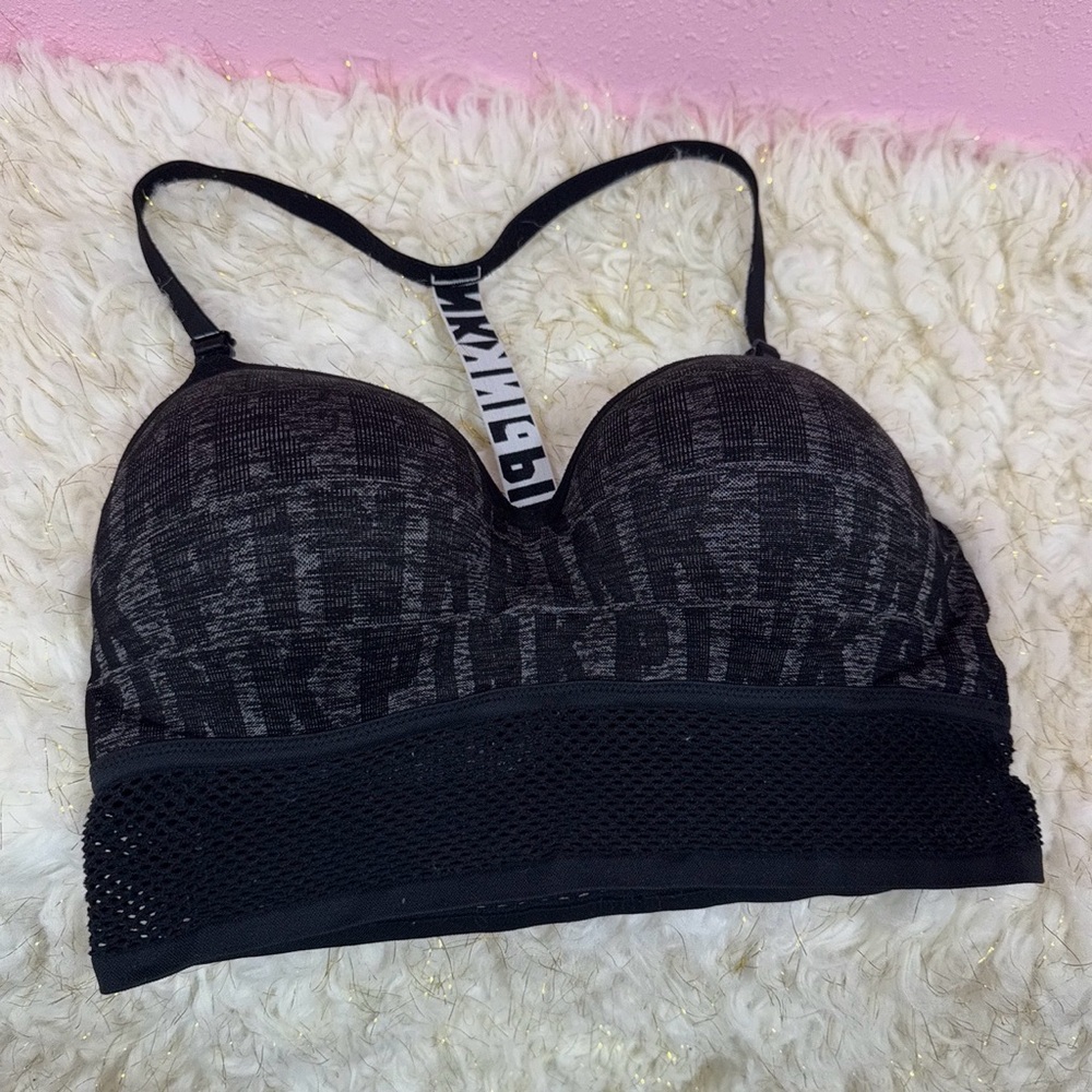 PINK Victoria’s Secret Black/Gray Racer Back Sports Bra